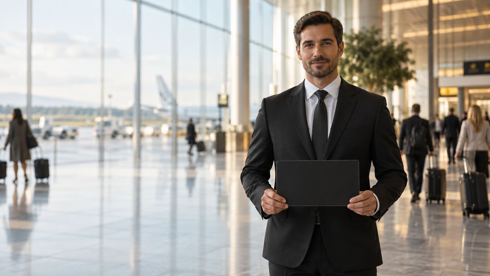Chauffeur holding a name board at Melbourne Airport arrivals
